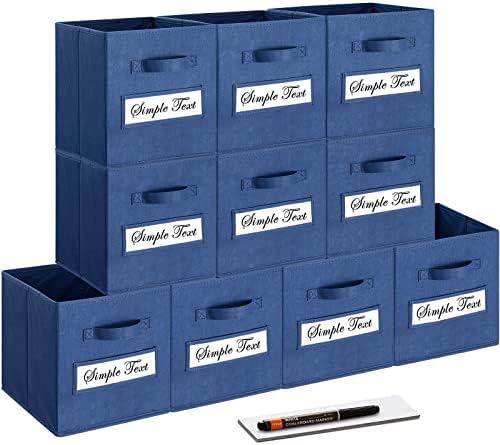 11 Inch Storage Cube,Storage bin (Set of 10) Foldable Fabric Cube Storage Bins with 10 Labels Window Cards & a Pen,Baskets Containers for Shelves,Closet Organizers Box,cube storage,Navy Blue by Artsdi