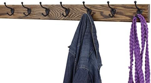 Oak Coat Rack with Oil Rubbed Bronze Hat & Coat Style Hooks (Walnut, 36" x 3.5 with 7 Hooks) - Image 2