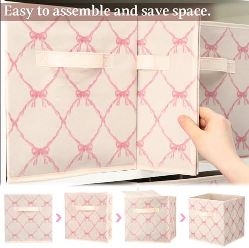 Geelin 6 Pcs Light Pink Bow Cube Storage Bins 11 Inch Storage Basket - Image 3
