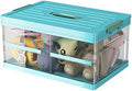Apsan Collapsible Storage Bins with Lids, Stackable Clear Latch Storage Box with Handle, Folding Plastic Containers, 22Qt, Blue by Apsan