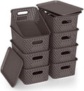 Plastic Storage Bins with Lid, Stackable Small Box Basket for Organizing and Containers for Shelves Drawers Desktop Closet Playroom Pantry Classroom Office Home, 8-pack 10.2x7.2x4.1 Inch, Brown by ZFTMRR