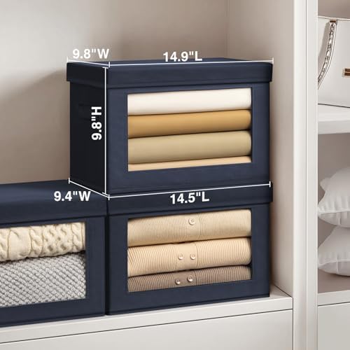 Homsorout Minimalist 6 Pack Large Fabric Storage Bins with Lids, Navy Blue, 14 Inch. - 6 Count, Ideal for Clothes, Books, CD, Bedroom, Living Room - Image 2