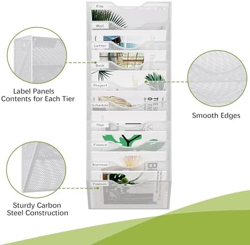 EasyPAG 10 Pocket Mesh Wall File Organizer, Hanging Paper Folder Holder with Classify Label, Vertical Wall Mount Mail Organizer for Office Home Classroom, White - Image 3
