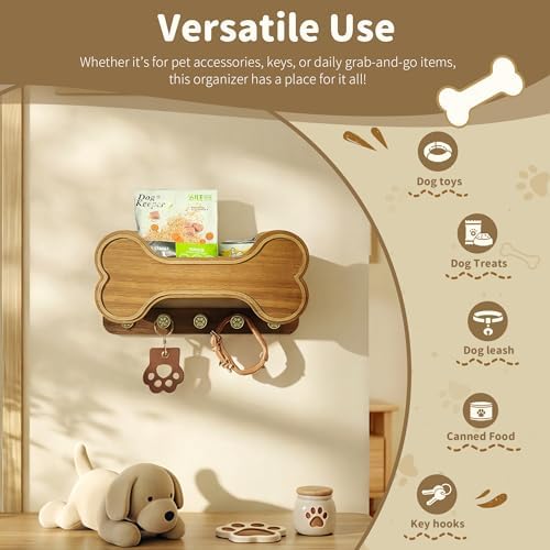 MTERSN Dog Leash Holder for Wall with Shelf for Pet Adoption Gift, Brown - Image 5