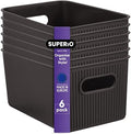 Superio Ribbed Collection - Decorative Plastic Basket Open Home Storage Bins Organizer, Medium Brown (6 Pack) Container Boxes for Organizing Closet Storage Bins for Shelves Drawer Shelf 5 Liter by Superio