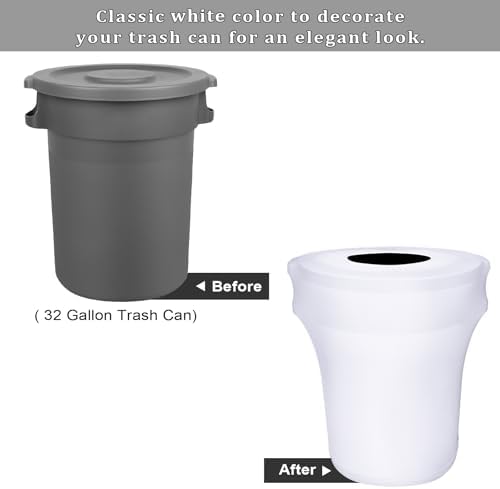 BSTKEY 6 Pack 32 Gallon Stretch Spandex Trash Can Cover, Outdoor Waste Container Bin Cover, Round Garbage Can Covers for Kitchen Wedding Party Commercial Fundraiser Decor, Without Trash Can (White) - Image 5