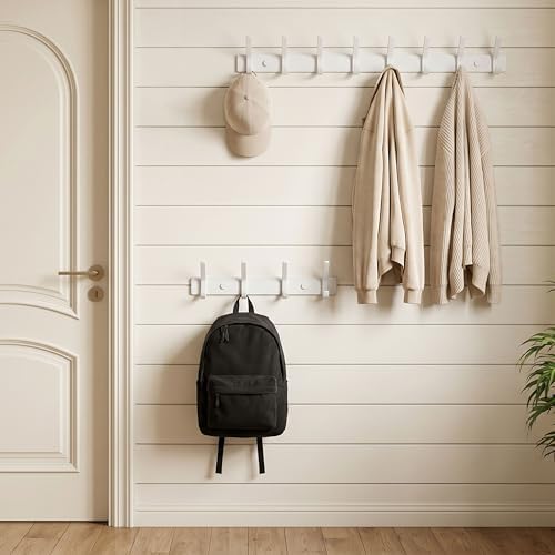 WEBI Coat Rack Wall Mount,8 Hooks,24" Long Coat Hooks Wall Mounted,Coat Hanger Wall,Hook Rack,Jacket Hooks for Hanging Coats,Hat,Clothes,White,2 Packs - Image 2
