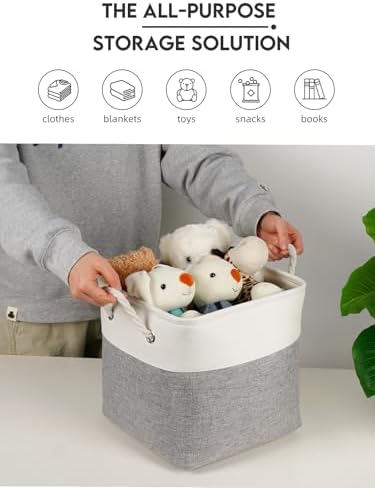 Temary 11 Inch Cube Storage Bins - 6 Pack Foldable Fabric Storage Baskets with Soft Rope Handles, Sturdy Organizer Cubes with Metal Frame for Shelves, Closet, Office & Home Organization (White&Grey) - Image 7