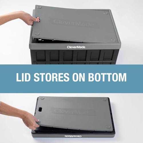 CleverMade Collapsible Storage Bins With Lids, 46L 3 Pack, 75 lb, Stone - Image 3