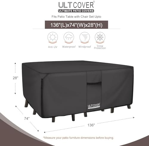 ULTCOVER Waterproof Patio Furniture Cover 136L x 74W in, Black - Image 2