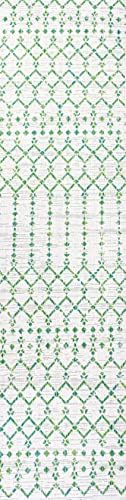 Eyely Moroccan Woven Runner Rug 2X10 Green/Ivory, Indoor Outdoor Rug - Image 3