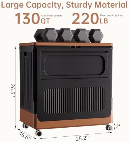 HAIXIN 130QT Large Retro-style Storage Bin with Lid and Wheels, Black-Brown - Image 4