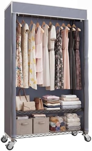Higeego H4 Heavy Duty Clothes Rack, Black Clothing Rack with Grey Cover by Higeego