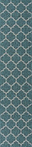 Unique Loom Outdoor Trellis Collection Area Rug (2' 7" x 12' Runner, Teal/ Gray) - Image 3