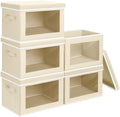 Homsorout Storage Cubes with Lids - 5 Pack Foldable Clear Window Storage Bins, Large Decorative Storage Bins with Handles, Storage Containers for Clothes, Towel, Blanket, Sheet, Beige by Homsorout