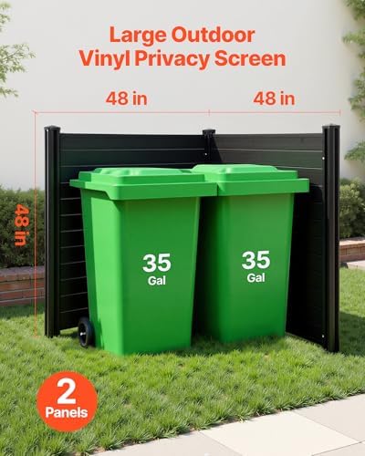 VEVOR 2 Panels Outdoor Privacy Screen, 48 x 48 in Air Conditioner Fence with 27.6 in Ground Stakes, Pool Equipment Enclosure, Horizontal Vinyl Privacy Fence, Ideal for Trash Can and A/C Units, Black - Image 2