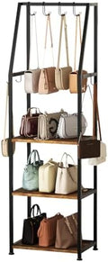 Tall Narrow Purse Organizer Stand with Purse Hanger, High-Capacity Floor-Standing Handbag Rack for Small Spaces | Space-Saving Fashion Bags & Purse Display Organizer﻿(Rustic Brown) by Unknown