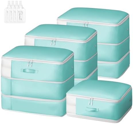 Comforter Storage Bag - Large Capacity Blanket Storage Bags 3-Layer Ultra Space Saving Self Compression Organizer, Washable Compression Bags for Storage Comforter Blanket, 4-Pack, Blue by EasortmPackingCubes