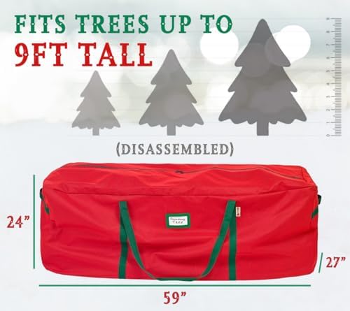 HOLDN’ STORAGE Christmas Tree Bag Heavy Duty 600D Oxford - Christmas Tree Bags Storage Fits Up To 9Ft, Extra Wide, Waterproof Storage Bags with Reinforced Handles & Zipper - Red - Image 3