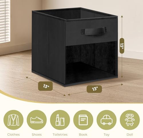 Storage Bins with Clear Window, 13x13 Storage Cubes, Collapsible Cube Storage Box, Fabric Closet Organizers with Handles for Home, Office, Shelf, Closets, Living Room, Black, 12 Pack - Image 3
