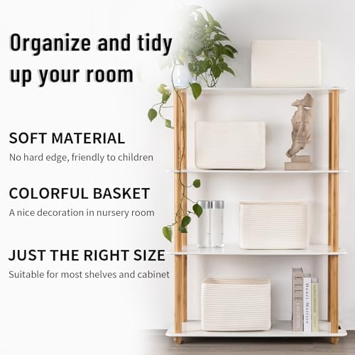 4 Pack Storage Baskets for Organizing Toys, Towels, and Clothes, Woven Basket for Shelves, Sturdy Nursery Cube Bins for Storage, 13''L x9''W x7.8''H, White - Image 5