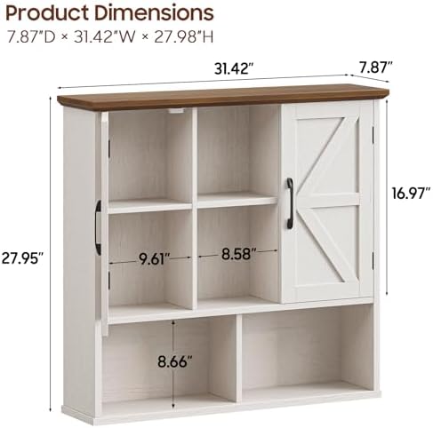 Vabches Bathroom Wall Cabinet, Farmhouse Medicine Cabinet with Double Barn Door and Adjustable Shelves, Wooden Vintage Storage Cabinet Wall Mounted for Bathroom, Kitchen Dining, Rustic White - Image 2
