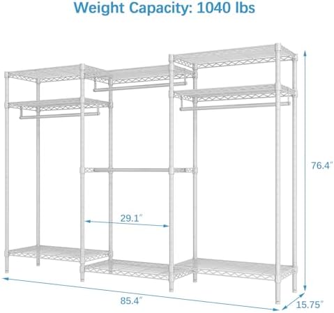 VIPEK V5i Plus Wire Garment Rack Heavy Duty Clothes Racks for Hanging Clothes, Large Free Standing Wardrobe Closet Metal Clothing Racks with Adjustable Shelves for Bedroom, White - Image 5