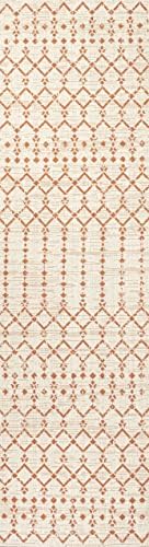 Eyely Moroccan Woven Runner Rug 2X10 Cream/Orange, Indoor Outdoor Rug - Image 3
