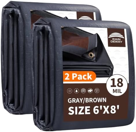 RAINDEWAY 6x8 Feet(2 Pack) 18mil Super Heavy Duty Tarp Waterproof Tarps by RAINDEWAY