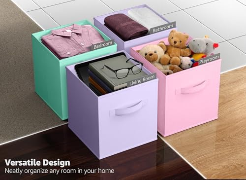 Sorbus 6-Pack Fabric Storage Cubes (13 Inch, Pastel Pink Purple Teal) - Image 5