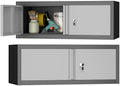 GREATMEET Metal Garage Storage Cabinets, Lockable Storage Cabinet with Doors, Wall Mount Cabinet Storage with Lock, Hanging Floating (Grey, 13" H) by GREATMEET