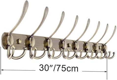 WEBI Coat Rack Wall Mounted,8 Tri Hooks for Hanging,Coat Hook,Hook Rack,Hook Rail,Coat Hanger Wall Mount Metal Wall Coat Rack for Coats,Hats,Jacket,Bronze - Image 2