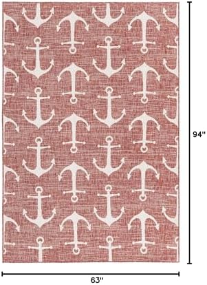 Unique Loom Outdoor Coastal Collection Area Rug - Ahoy (5' 3" x 7' 10" Rectangle, Rust Red/ Ivory) - Image 2