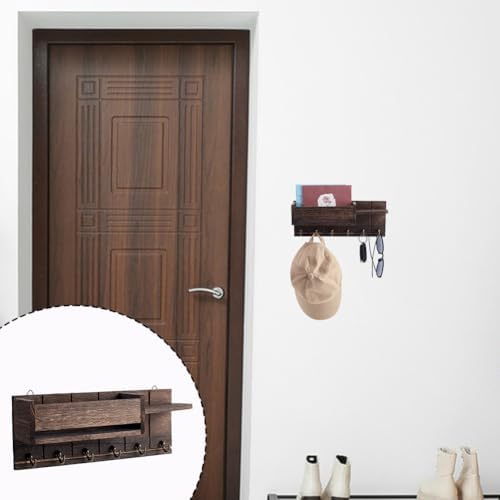 AHANDMAKER Mail and Key Holder for Wall Decorative, Wooden Wall Mount Key Rack Hanger Organizer with 6 Key Hooks Home Decor Rack for EntryWay Hallway Mudroom Organizer Kitchen Office - Image 5