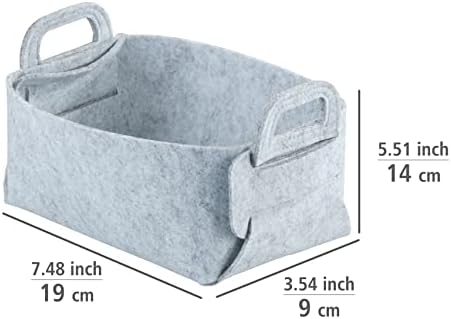 WENKO Felt basket Nina S, set of 2 storage baskets made of recycled polyester felt, space-saving foldable felt baskets with practical carrying handles & 2.4 L capacity each, 19 x 14 x 9 cm, light grey - Image 4