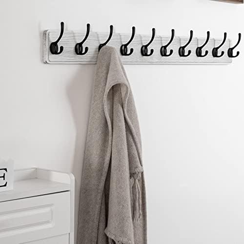 SKOLOO Rustic Wall Mounted Coat Rack, 10 Hooks, 38", Solid Wood, White - Image 3