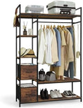 CAPHAUS 979lbs Capacity Garment Rack for Hanging Clothes, Heavy Duty Open Wardrobe w/Hanging Rods & Fabric Drawers, Free Standing Closet Organizer, Metal Closet Rack w/Rustic Oak Wooden Shelves by CAPHAUS