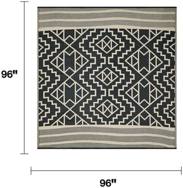 Fab Habitat Outdoor Rug - Waterproof, Fade Resistant, Crease-Free - Premium Recycled Plastic - Tribal Boho Neutral - Large Patio, Deck, Sunroom, Camping, RV - Kilimanjaro - Black - 8 x 8 ft - Image 2