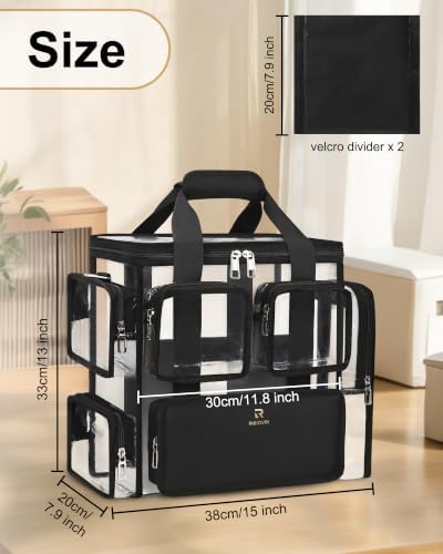 Relavel Large Clear Makeup Bags, Professional Makeup Artist Kit Set Bag with Removable Dividers, Travel Cosmetic Organizer Hairstylist Traveling Bag Transparent PVC Work Tote Bag Duffle Bag for Women - Image 6