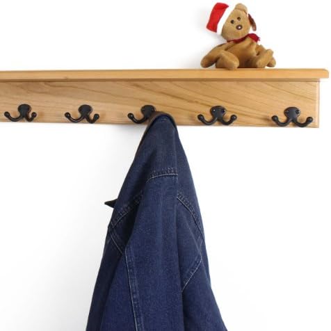 Solid Cherry Shelf Coat Rack with Aged Bronze Double Style Hooks - Made in The USA (Natural, 26" with 5 Hooks) - Image 2