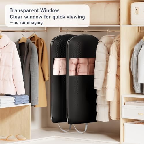 DIMJ 4 Pack 54" Garment Bags for Hanging Clothes - Space Saving Compression Suit Bag Travel with Handles Window, Washable Carry Clothing Storage Cover for Dress, Coats, Down Jacket, Shirts - Image 3