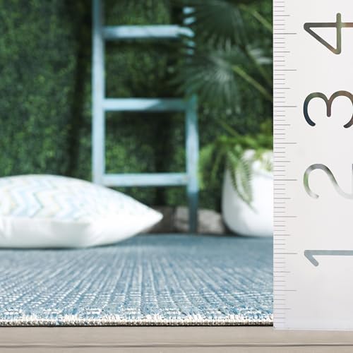 SAFAVIEH Washable Rug Outdoor Courtyard Collection - 7'10" Square, Aqua Blue & Grey, Non-Shedding & Easy Cleaning, Ideal for Patio, Backyard, Mudroom (CY8521-37121) - Image 7