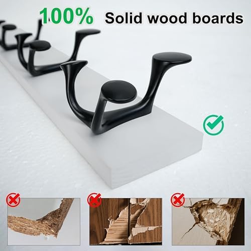 WEBI Coat Rack Wall Mount,43" Solid Wood Coat Hooks Wall Mounted Coat Hanger,16" Hole to Hole,Heavy Duty Hook Rack Rail,8 Triple Hooks for Hanging Coats,Jacket,Clothes,Hat,Backpack,White - Image 6