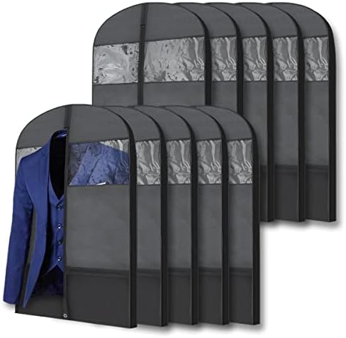 Plixio Gusseted Garment Bags Suit Bag for Travel and Clothing Storage of Dresses, Dress Shirts, Coats— Includes Zipper Pockets and Large Transparent Window (10 Pack: 43" x 24" x 3.4") by Plixio