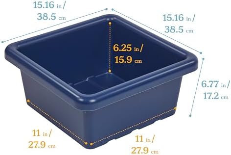 ECR4Kids Stackable Square Bins with Non-Snap Lids, Multipurpose Organization, Navy, 2-Pack - Image 2