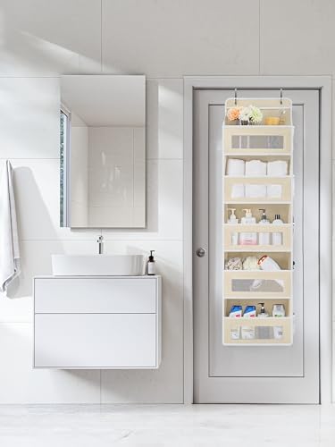 JARLINK Over the Door Organizer for Pantry, Bathroom, 5 Shelf Beige, 2 Pack - Image 6