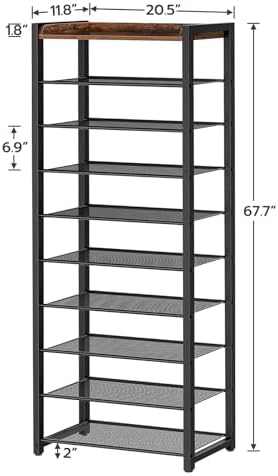 HOOBRO 10 Tier Shoe Rack, Large Capacity Shoe Storage for 18-20 Pairs, Sturdy Metal Shoe Shelf for Closet Entryway, Space Saving Shoe Organizer for Sneakers Heels, Rustic Brown BF40XJ01 - Image 3