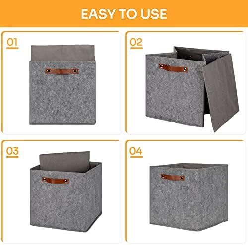 DULLEMELO Fabric Storage Cubes,13 inch Cube Stroage Bins for Empty Gift Basket,Toys Nursery Clothes Storage Linen Closet Organizers and Storage Baskets Shelves Bins(Grey-4 Pack) - Image 2