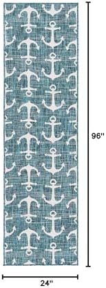 Unique Loom Outdoor Coastal Collection Area Rug - Ahoy (2'x 8' Runner, Teal/ Ivory) - Image 2