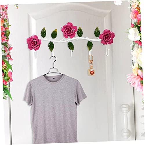 Hemoton Rose Flower Wrought Iron Coat Hooks 19.7 Inch Decorative Wall Rack for Hanging Coats Bags Towels Entryway Bathroom Organizer - Image 5